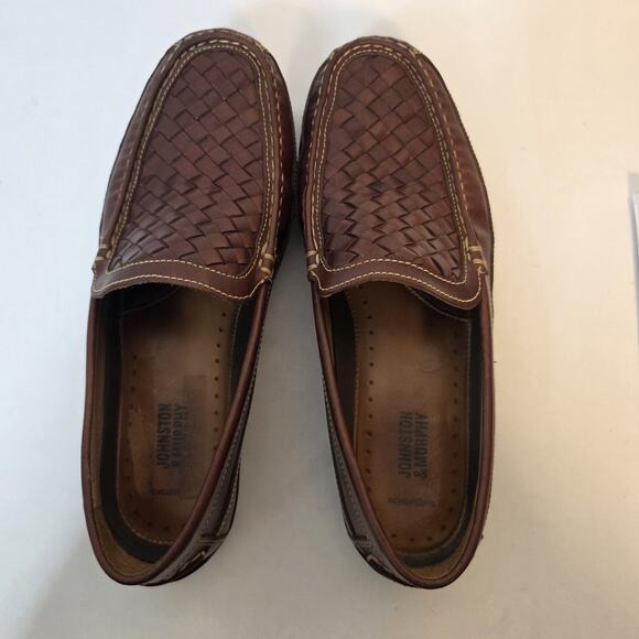 Johnston & Murphy Mens 9 M Brown Woven Leather Loafers Sheepskin Insoles 23-8344 main image 14